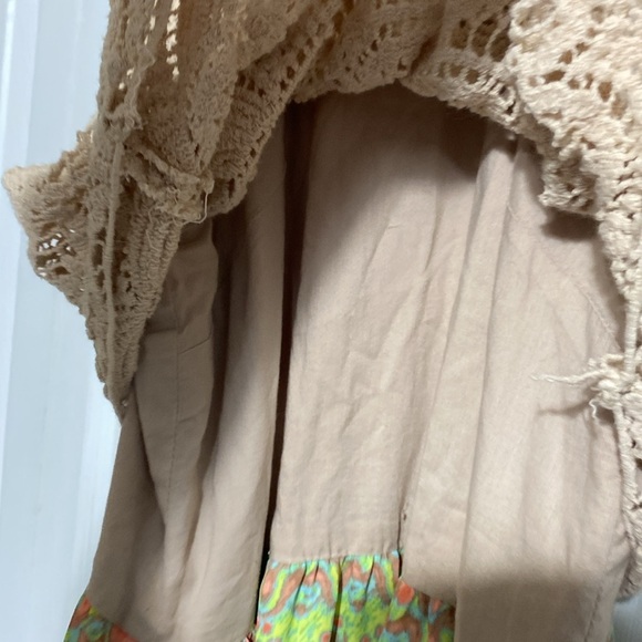 Kenji Crochet Boho Beach bohemian long Maxi Dress Blue Pink Yellow Size 12 - Picture 5 of 15